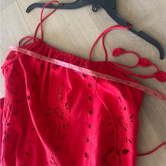 FARM Rio Richelieu Linen Sleeveless Eyelet Dress Tuckernuck Anthropologie Red - Picture 13 of 17